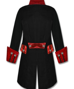 Black Red Velvet Trim Steampunk Vampire Gothic Jacket Pirate Coat