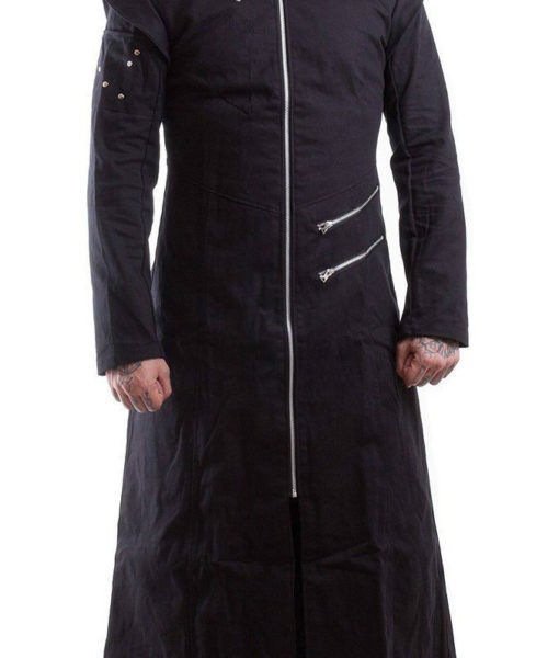 Black Trench Coat Goth Punk Long Jacket Hooded Custom