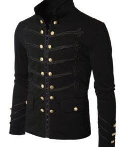 Details about   Handmade Men Gold Flower Embroidery Black Military Napoleon Jacket 100% Cotton 