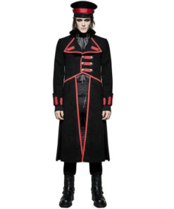 Men Military Long Coat Jacket Black Red Goth Steampunk Regency Aristoc (5)