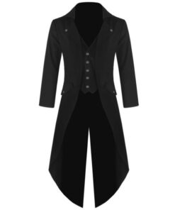 Mens Gothic Tailcoat Jacket Black Steampunk VTG Victorian Coat