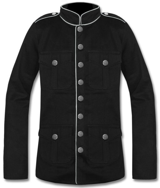 Military Jacket Black White Goth Steam Punk Army Officer Pea Coat