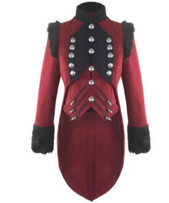 Womens Military Coat Jacket Red Black Tailcoat Gothic Steampunk