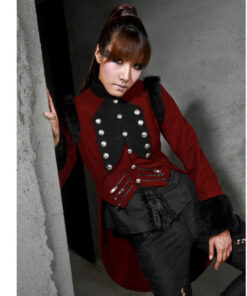 RQBL Womens Military Coat Jacket Red Black Tailcoat Gothic VTG Steampunk