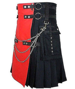 Men's handmade Red And Black Deluxe Utility Fashion Kilt 100% Cotton All Sizes 