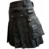 black leather kilt with twin cargo pockets side