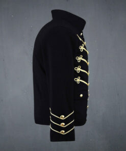 Mens Gold Embroidery Black Military Jacket Gothic Coat