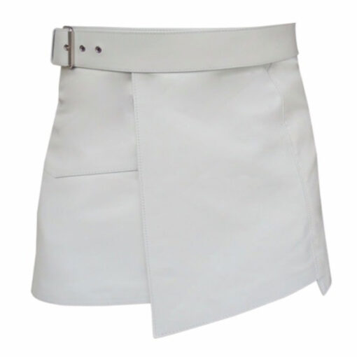 Short Mini White Leather Kilt Gladiator Style