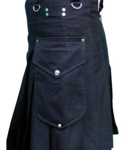 Black Deluxe Utility Fashion Kilt with Cargo Pockets