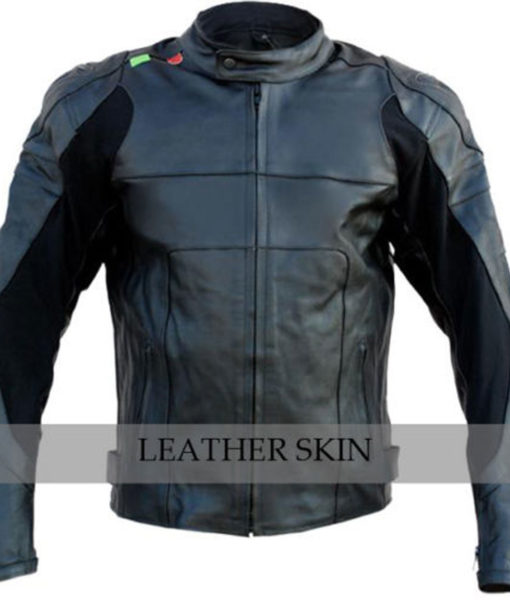 Bike Racing Black Leather Jacket with Free CE Armors Leather Gear Jacket