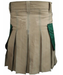 Khaki Christ Kilt with Green Pockets for Men