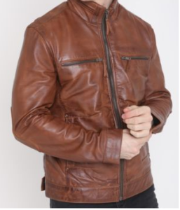 Mens Brown Leather Jacket Biker Style Slim Fit Fashion Jacket