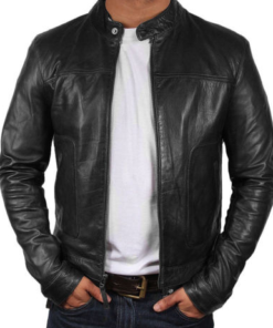 Mens black genuine leather jacket Slim Fit Biker Motorcycle Vintage Cafe Racer jacket
