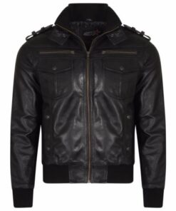 Men vintage leather jacket with Double Pockets real Leather slim bomber jacket